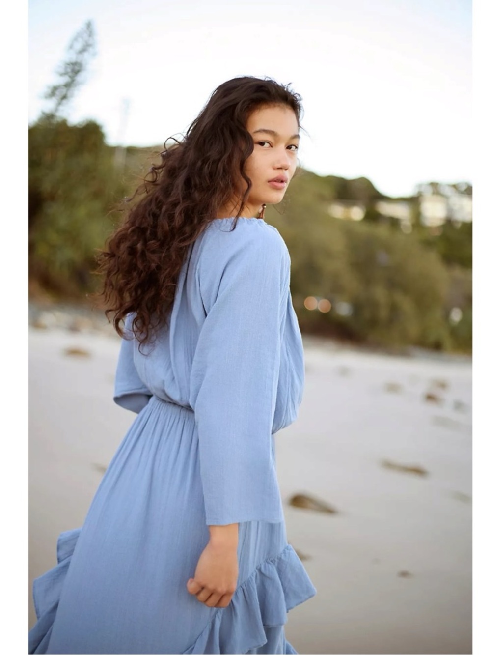 Free People Bohemian Witchy Ethereal Billowy Maxi Dress Blue Suede Size XL NWT - Picture 3 of 13